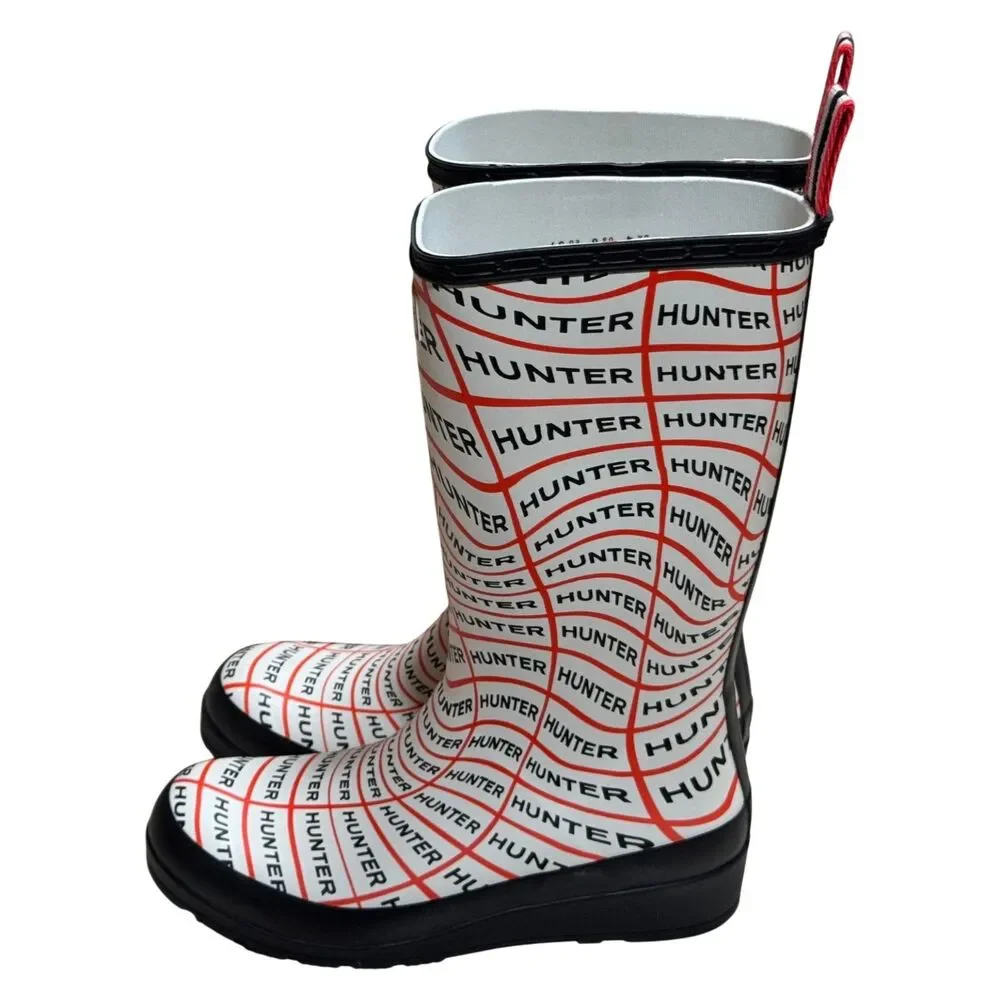 Hunter WFT2065RMA Play Boot Tall Sonic Logo Print Rain Boots White/Red US 6
